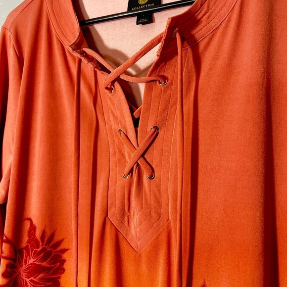 JM Collection Floral Print Top Lace-Up 3/4 Sleeve Blouse Orange Size L NWT - Picture 5 of 8